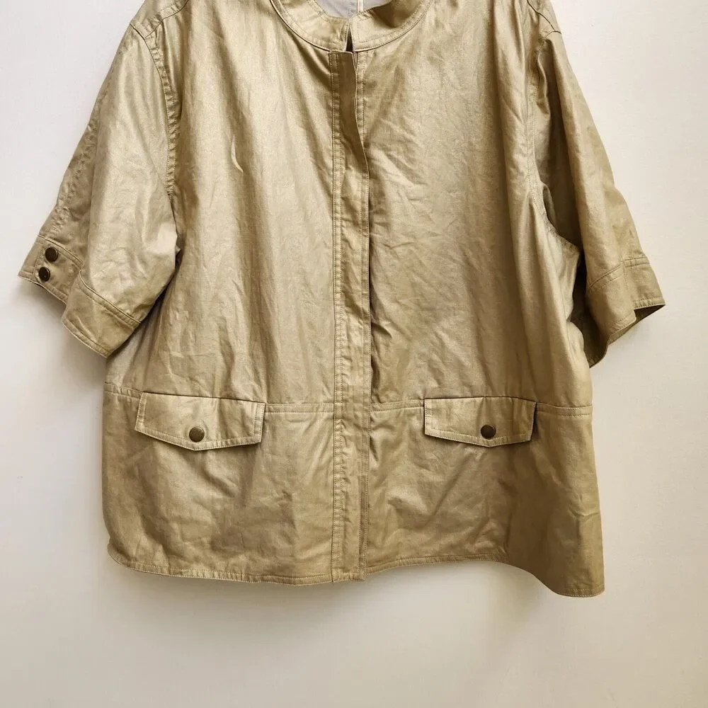 Chicos Jacket Women's 3 Gold Metallic Linen Full Zip Classic Career Evening Chic